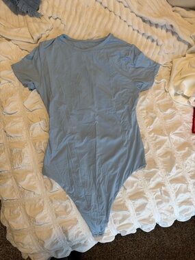 Soft Blue Short-Sleeve One-Piece Bodysuit